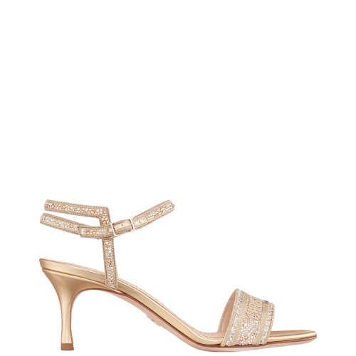 DIOR/迪奧 22年早春新款 DWAY系列 女士金色棉布飾金屬線刺繡和水鉆高跟涼鞋KCQ706LCS_S62K