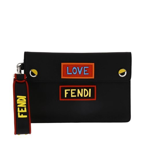 FENDI/芬迪 男士 100%皮 手拿包 黑 GIG 尺寸:23x15x2.5cm