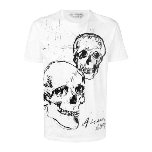 Alexander McQueen/亞歷山大麥昆  男裝 服裝 男士棉質(zhì)時尚骷髏頭印花 男士短袖T恤