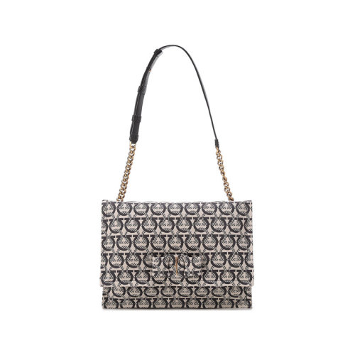 Salvatore Ferragamo/菲拉格慕 【22年新款】 女士織物小號(hào)蝴蝶結(jié)手提單肩包Gancini圖案老花 0363