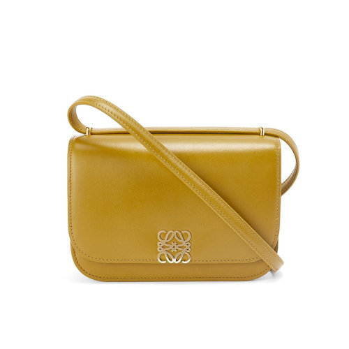 LOEWE/羅意威 22年新款Goya系列 女士小號赭色真絲小牛皮金屬徽標(biāo)磁扣單肩斜挎包A896N09X01-8110