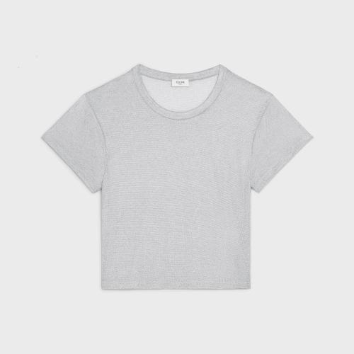  CELINE賽琳思琳 22年秋冬 女士 短袖T恤 金屬質(zhì)感平紋針織短款T恤 2X51B966Q.06AG