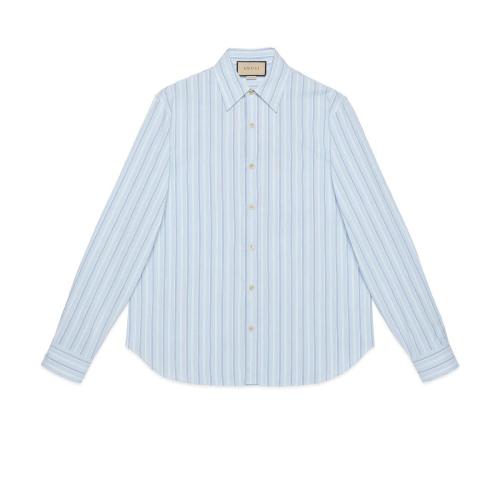  GUCCI古馳 22年秋冬 男士 飾刺繡條紋棉質(zhì)襯衫 703396 ZAJTL 4482