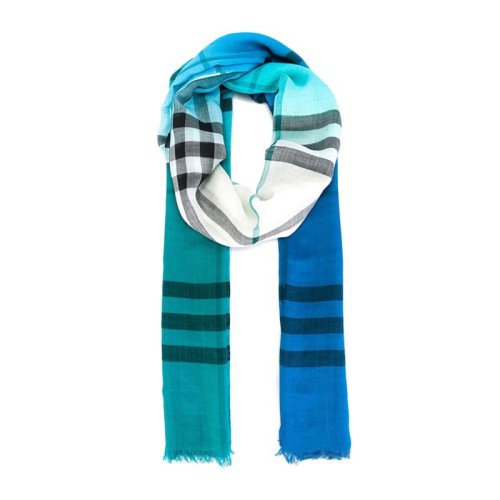 BURBERRY/博柏利 男女通用 中性藍(lán)綠拼色格子流蘇流行圍巾圍脖 3978147