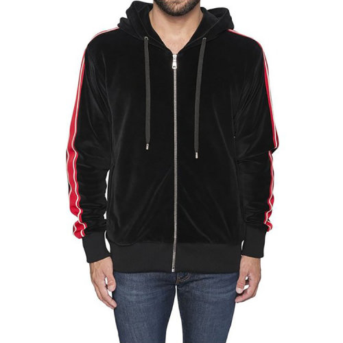 GUCCI/古馳  男性 經(jīng)典黑色  抽繩 斜邊條紋裝飾 連帽 男士 衛(wèi)衣 夾克 外套 527964_X9V07_1082