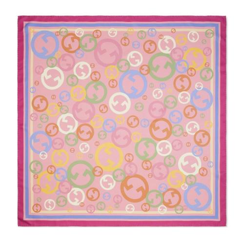  GUCCI古馳 22年秋冬 女士 圓形互扣式雙G印花真絲圍巾 700248 3G001 5800