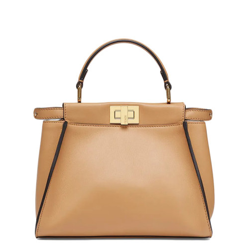FENDI/芬迪  PEEKABOO ICONIC系列 女士迷你米色小牛皮旋轉(zhuǎn)扣單肩手提包8BN244AHJWF1F1L