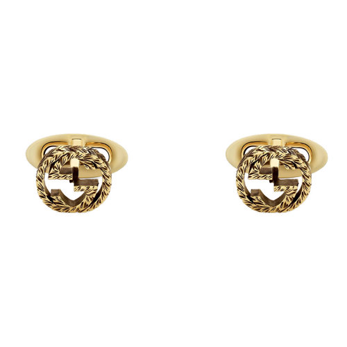 GUCCI/古馳 男女通用經典復古鏤空紋理雙G背面刻有蔓藤花紋18K金黃金袖扣 579823J85000718