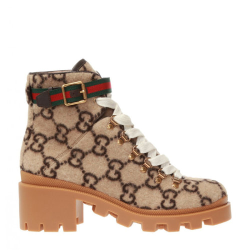 GUCCI 古馳 Trip GG 格紋經(jīng)典老花厚底 女士短靴馬丁靴女鞋