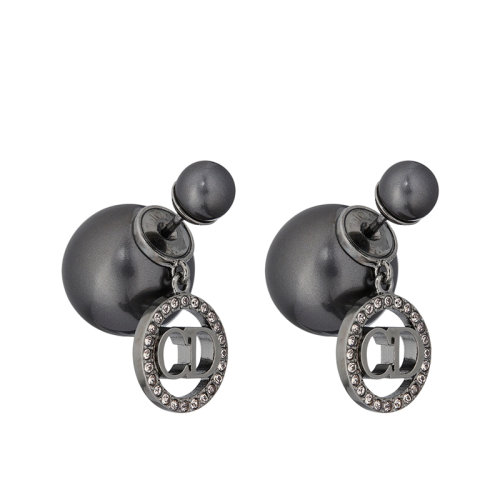 DIOR/迪奧 22新款TRIBALES系列 女士金屬覆層金屬灰色樹脂珠飾黑色仿水晶裝飾“CD”標(biāo)志耳環(huán)E1941TRICY_D04S