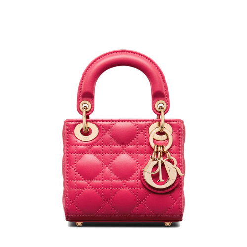 DIOR/迪奧 22春夏新款LADY DIOR系列 女士超迷你亮粉色藤格紋羊皮革單肩斜挎手提戴妃包S0856ONGE_M15F