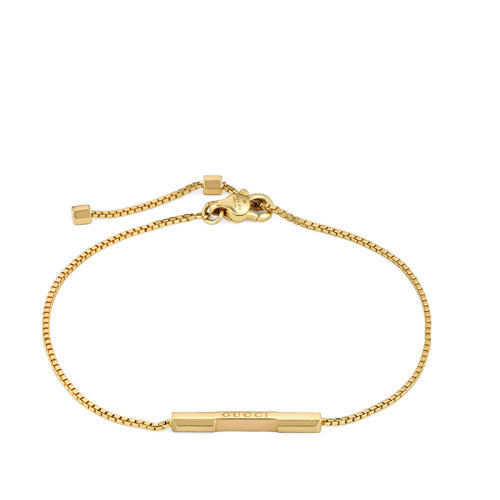 GUCCI/古馳  Link to Love系列 18k金黃金Gucci銘文條形吊墜手鏈?662106J85008000