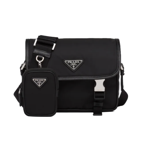 PRADA/普拉達 Saffisno 銀扣三合一黑色單肩包 郵差包 2VD034VWOP