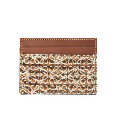 LOEWE/羅意威 22新款 女士棕褐色提花帆布小牛皮徽標壓花卡片夾C604322X02-2713