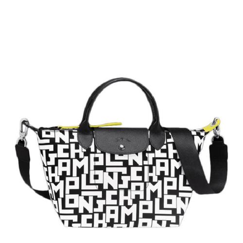 Longchamp/瓏驤 女士黑色白色字母圖案時(shí)尚休閑單肩斜挎包 1512412067 PLSX