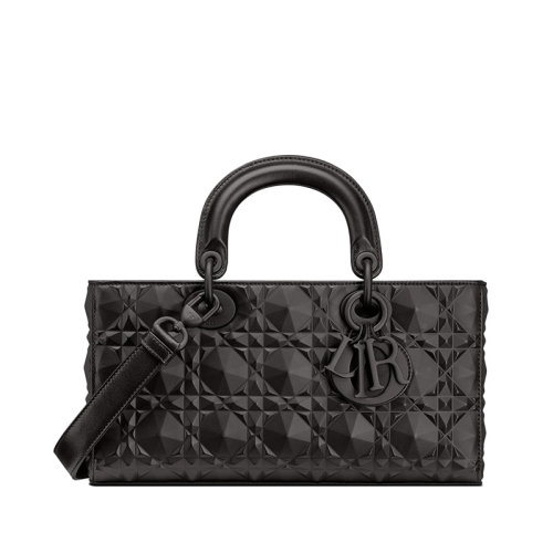 DIOR/迪奧 22春夏新款LADY D-JOY系列 女士黑色鉆石形圖案藤格紋牛皮革同色調(diào)啞光金屬吊飾單肩手提包M0540SNEA_M900