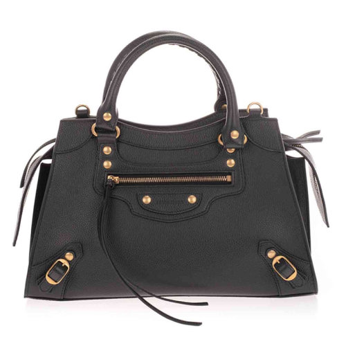 Balenciaga/巴黎世家 Neo Classic系列女士黑色小牛皮鉚釘裝飾單肩包斜挎包梯形包機(jī)車(chē)包女包 638521-15Y41-1000