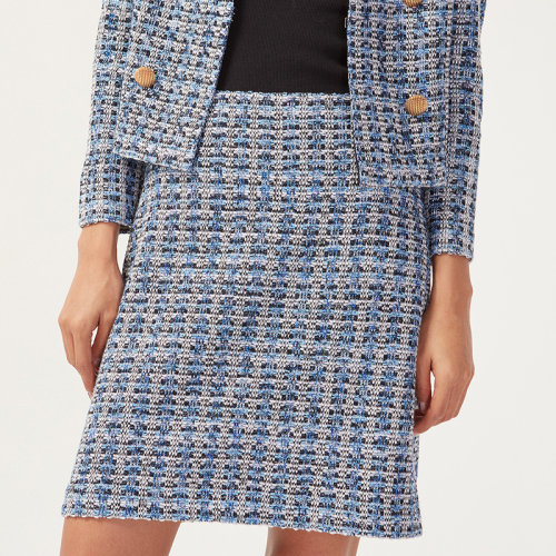 St.John/盛薔2020冬季新款女士藍格紋提花針織女士半身裙K7110L3