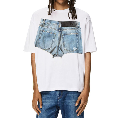 LOEWE/羅意威 22年秋冬新款 男士白色純棉單寧布短褲印花T恤H526Y22X37-2100