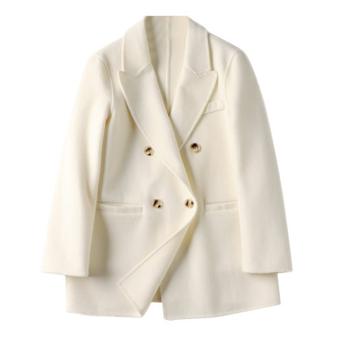 GeleiStory/GeleiStory 西裝羊毛外套2022年秋冬新款翻領(lǐng)雙排扣西裝外套女高支水溶全羊毛雙面呢大衣女士西服