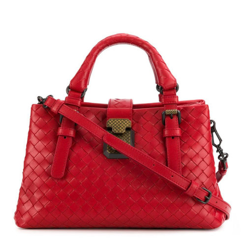 Bottega Veneta/葆蝶家 女士紅色編織皮革手提包單肩包斜挎包女包 493994-VQ13B-6411