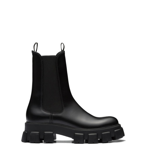 PRADA/普拉達 22年新款 Monolith系列 男士黑色拉絨皮革厚底切爾西靴2UE027_B4L_F0002