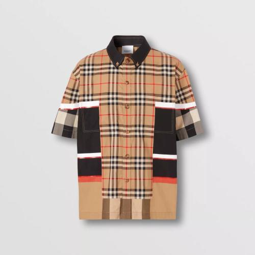  BURBERRY 22年秋冬 男士 鑲拼格紋短袖棉質(zhì)襯衫 80557321