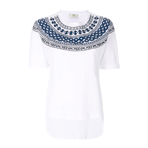 FENDI/芬迪  女裝 服飾白色圓領(lǐng)棉質(zhì)時尚印花 女士短袖T恤