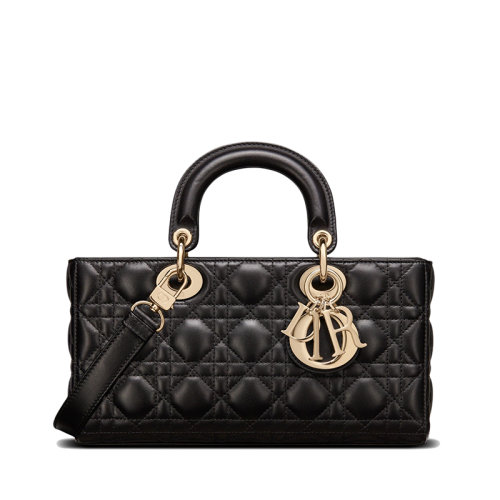 DIOR/迪奧 22春夏新款LADY D-JOY系列 女士黑色藤格紋羊皮革可拆卸肩帶單肩斜挎手提包M0540ONGE_M900