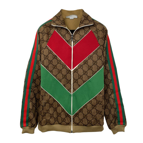 GUCCI/古馳 新款老花logo夾克 搭配綠紅綠條紋 復古時尚 四季百搭男士夾克523488