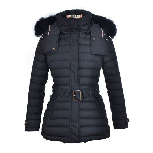 BURBERRY/博柏利 女士滌綸連帽短款收腰修身大毛領(lǐng)時尚外套羽絨服