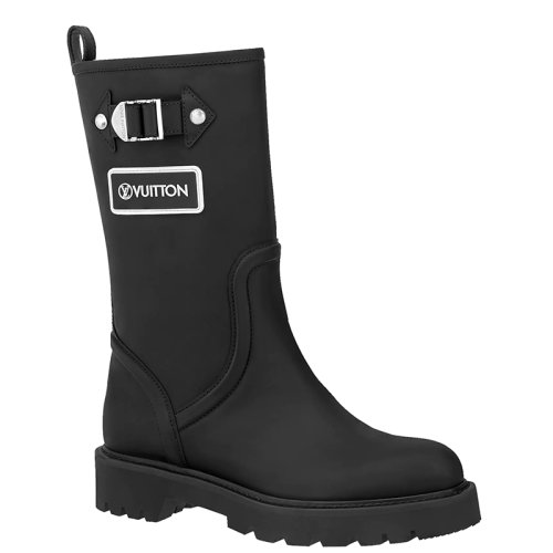 Louis Vuitton/路易威登 22年早春新款 TERRITORY系列 女士黑色小牛皮浸漆效果銀扣中筒靴1A9H8F