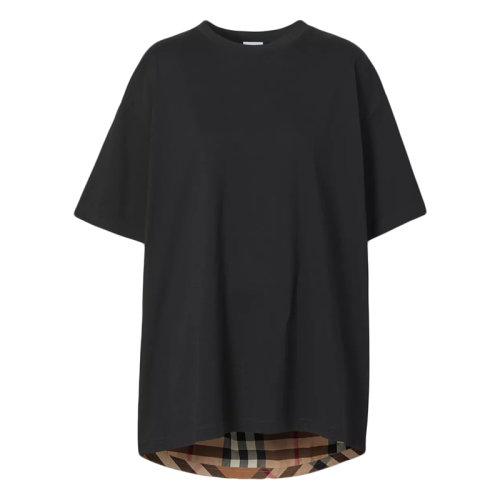 BURBERRY/博柏利      女士黑色格紋裁片棉質寬松T恤衫80449621