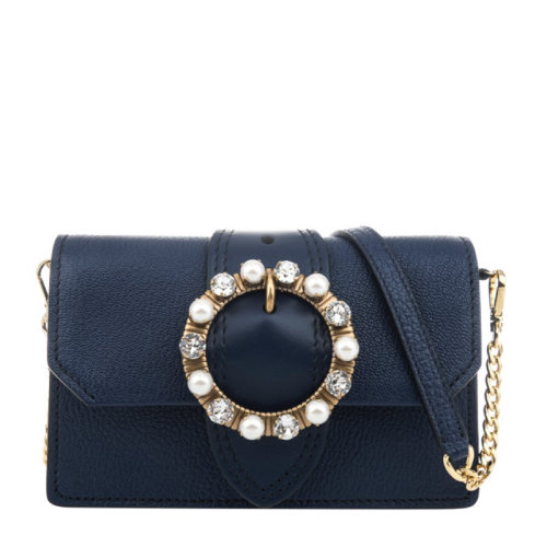 Miu Miu/繆繆 女士牛皮深藍(lán)色時(shí)尚單肩包斜挎包女包 5BL001-2EJA-F0021