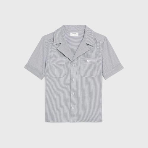  CELINE賽琳思琳 22年秋冬 女士 短袖襯衫 泡泡紗棉質(zhì)開領(lǐng)襯衫 2B610191I.01WB