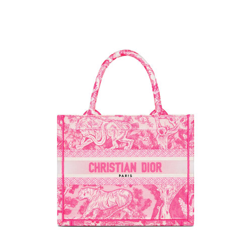 DIOR/迪奧 22新款DIOR BOOK系列 女士小號熒光粉織物茹伊印花刺繡托特包M1265ZRVJ_M956