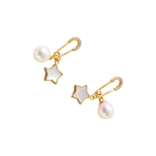 GeleiStory/GeleiStory 2021年新款925銀鍍金鑲鋯石星星款淡水珍珠耳釘