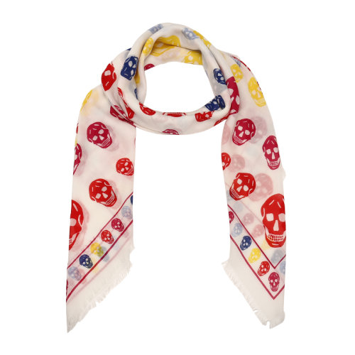 Alexander McQueen/亞歷山大麥昆羊毛混紡骷髏提花女士方圍巾5590633A34Q