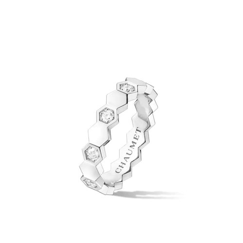 Chaumet/尚美 戒指/指環(huán) Bee My Love系列 女士18k金白金半鑲明亮切割鉆石幾何圖案戒指 084676