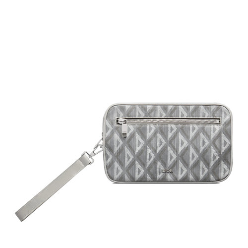 DIOR/迪奧 22春夏新款 男士灰色CD Diamond圖案帆布光滑牛皮革拉鏈?zhǔn)帜冒词?ESCA340DCO_H42E