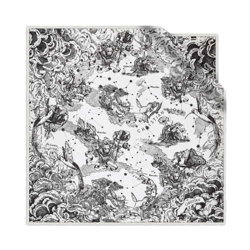 DIOR/迪奧 22年春夏新款 女士雙面黑白Toile de Jouy Zodiac印花真絲斜紋布方巾頭巾圍巾15CON070I606_C011