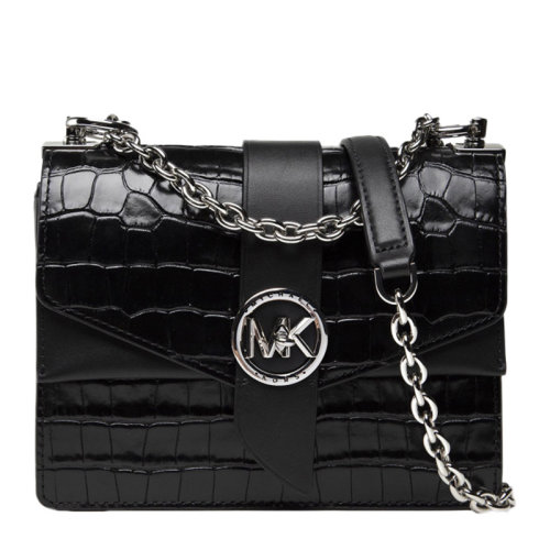 Michael Kors/邁克·科爾斯 Greenwich系列 女士黑色小號皮革單肩包斜挎包女包 32T1SGRC5E-BLACK