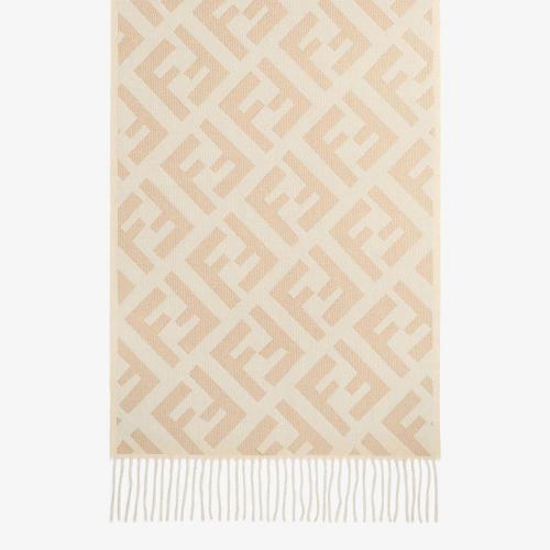  FENDI芬迪 22年秋冬 女士 圍巾 米色羊絨圍巾 FXT260A8RSF0QU5