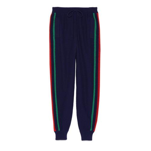  GUCCI古馳 22年秋冬 男士 飾織帶針織羊毛慢跑長褲 713508 XKCN9 4684