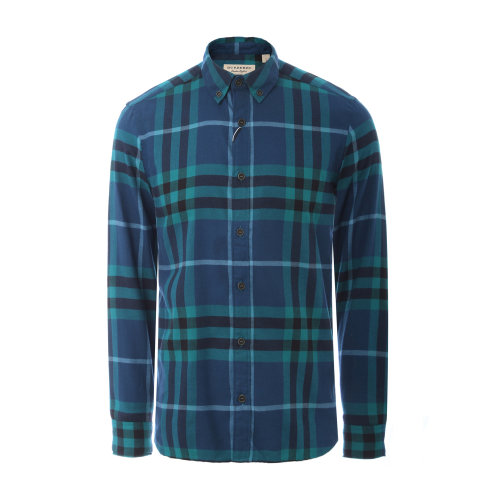 秋冬 BURBERRY/博柏利 純棉藍(lán)綠格紋男士長袖襯衫 長襯 上裝 40238661