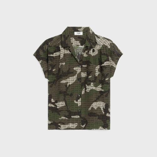  CELINE賽琳思琳 22年秋冬 女士 短袖襯衫 雙縐開領襯衫 2B643359R.38CF