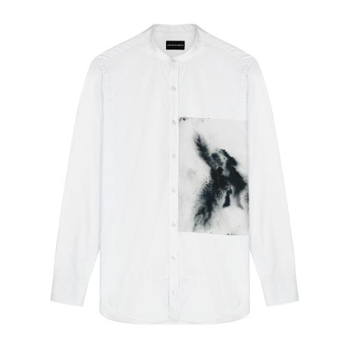 Emporio Armani/安普里奧阿瑪尼 白色 男士水墨暈染圖案裝飾條紋長袖正裝襯衫 51CF2T-5122C-019 斷碼