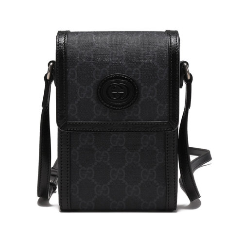 GUCCI/古馳【22秋冬新款】男士帆布配皮互扣式雙G單肩斜挎包雙G老花圖案迷你款 699402 92TCF