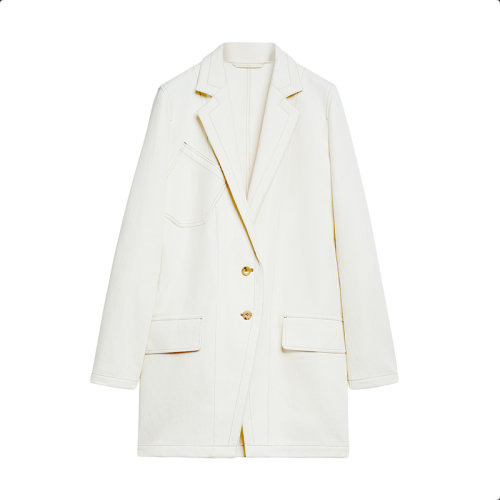 MaxMara/麥絲瑪拉 22年早春新款 TENDA系列 女士象牙白色棉麻混紡長(zhǎng)款單排扣西裝外套夾克1041032806001