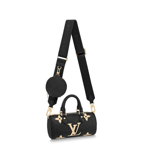 Louis Vuitton/路易威登 22春夏新款PAPILLON BB系列 小號 巴比龍 女士黑色/米白色雙色老花壓紋粒面牛皮金扣單肩斜跨手提包 M45980